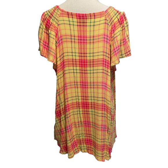 Torrid Yellow Plaid Smocked Blouse Women's Size 3X Crinkle Gauze Crew Neck Top - Picture 5 of 11